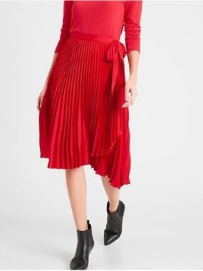 Banana Republic Red Pleated Midi Wrap Skirt